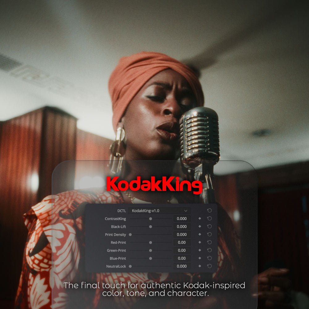 KodakKing DCTL 2383 film print emulation with professional density, contrast and color controls