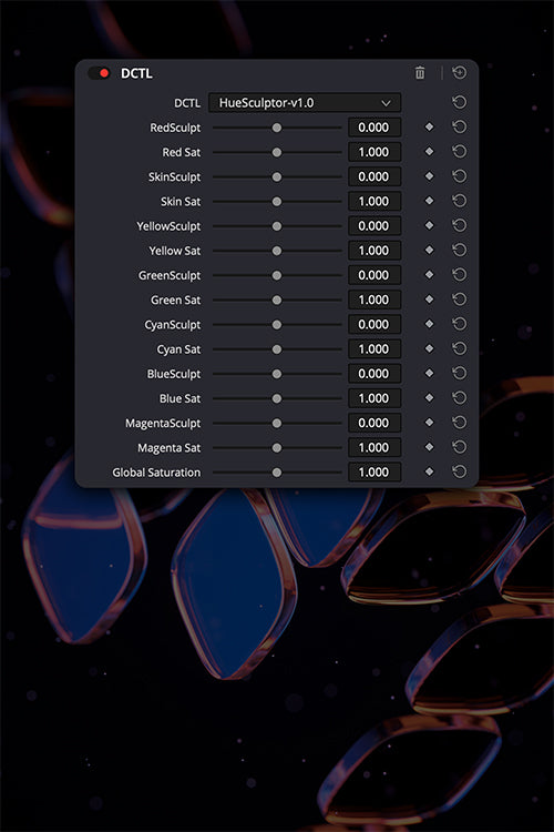 HueSculptor DCTL within the HueCraft Film System PowerGrade showcasing advanced hue shaping, color separation, and cinematic color refinement for professional grading workflows in DaVinci Resolve.