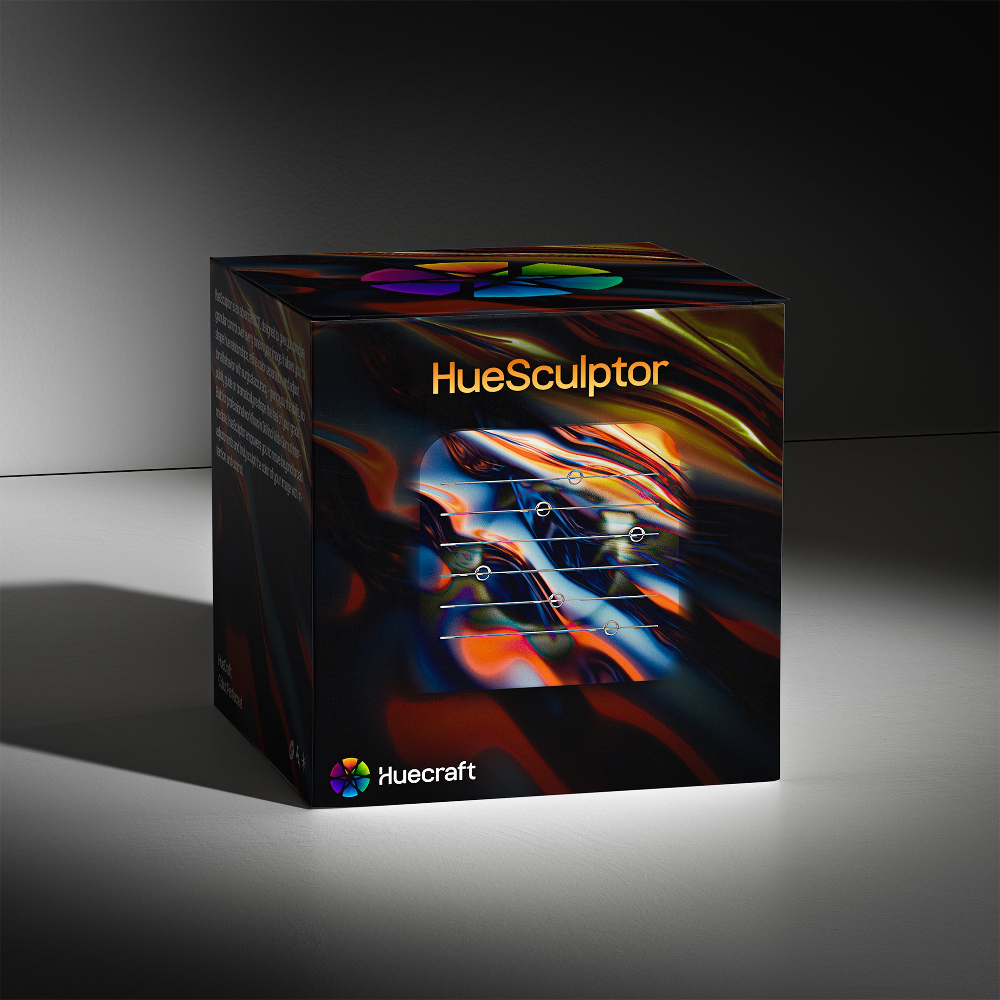 HueSculptor DCTL box mockup showcasing advanced hue shaping, color refinement, and cinematic color grading for DaVinci Resolve.
