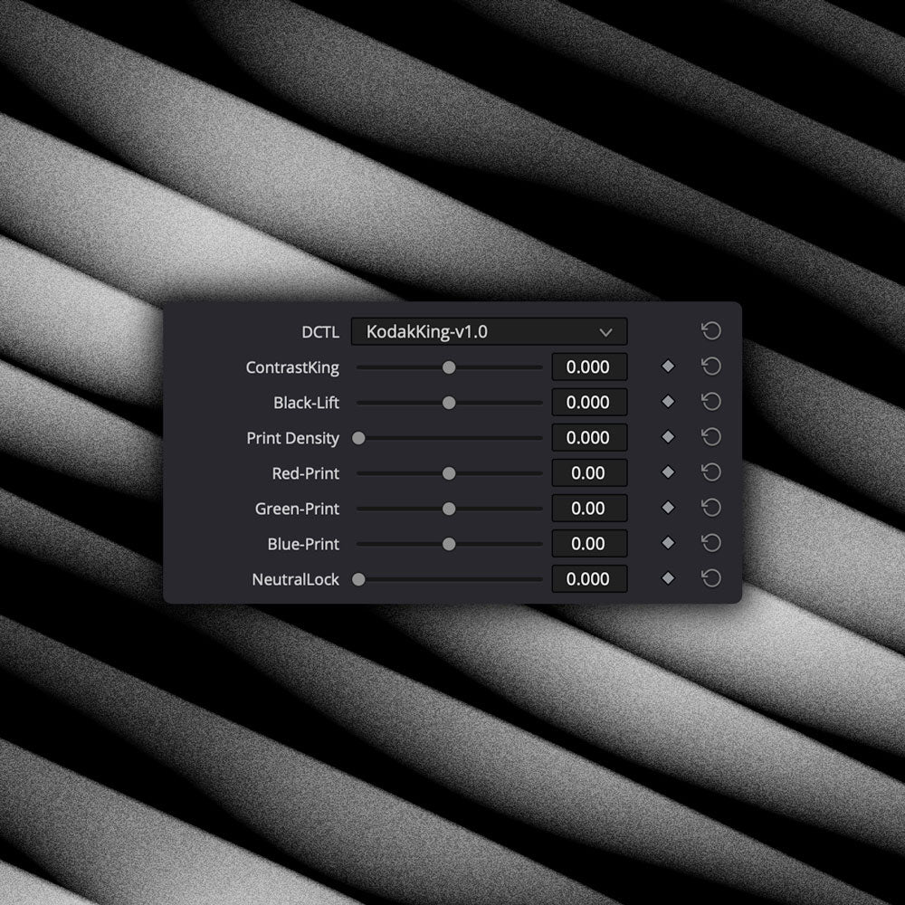 KodakKing DCTL interface for Kodak 2383 film look emulation in DaVinci Resolve