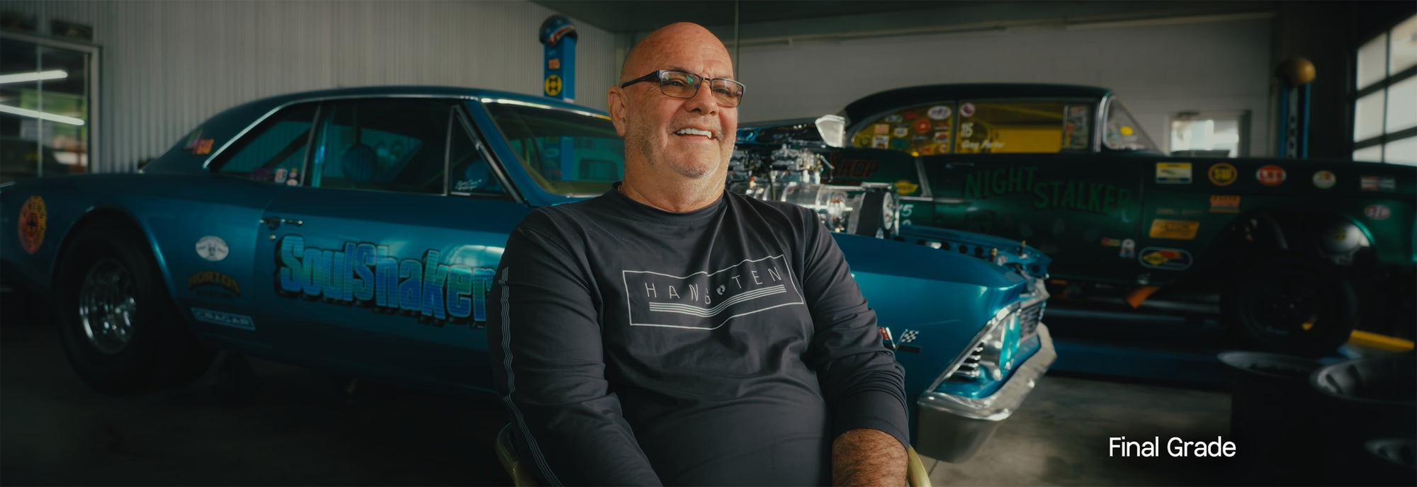 Before and after cinematic color grading S-Log3 transformation using HueCraft tools for DaVinci Resolve.